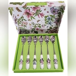 Portmeirion Botanic Garden Set of 6 Teaspoons, Porcelain Handles, Floral Motifs